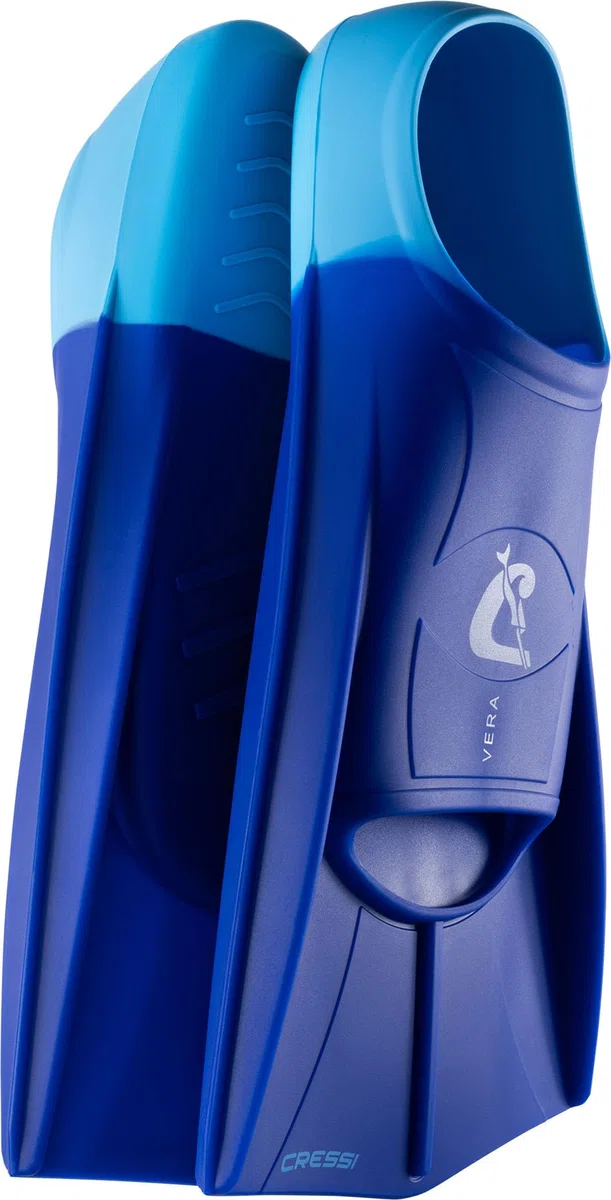 CRESSI Vera Płetwy, niebieskie, rozmiar L, unisex, 100% silikonowe, krótkie płetwy, zamknięte buty, do pływania, treningu na otwartych wodach, basenu, snorkelingu, nurkowania, niebieskie/lazurowe, L