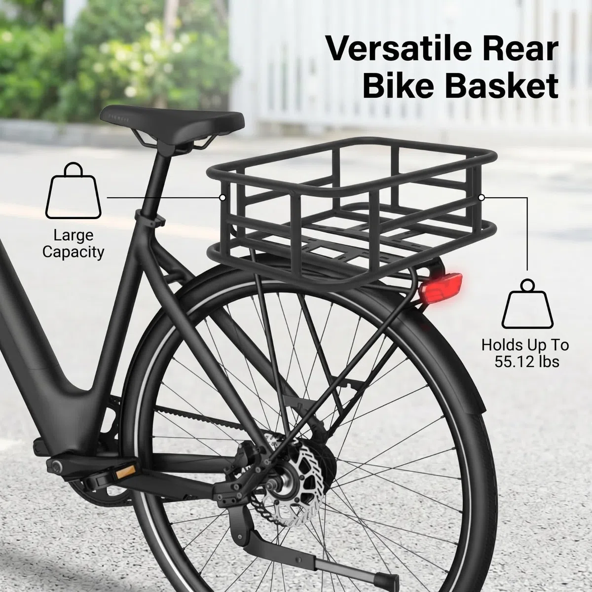 Kosz rowerowy z tyłu, 45,5 x 32,5 x 15 cm, zdejmowany kosz rowerowy z tyłu, nośność 25 kg, wysokiej jakości żelazo, do większości rowerów górskich i rowerów, czarny