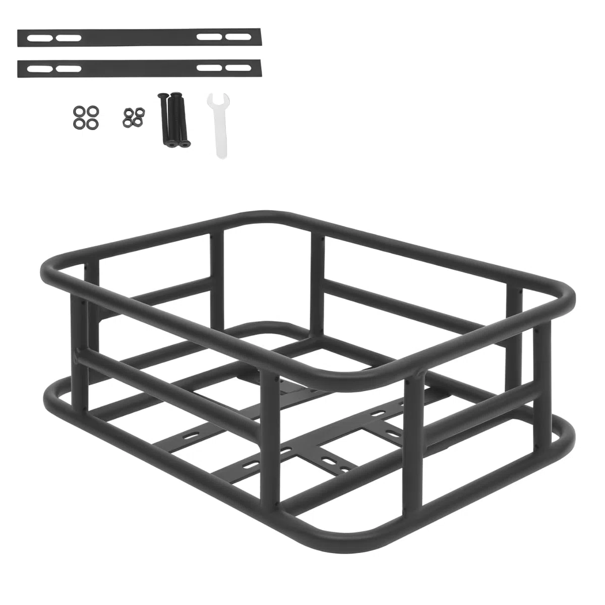 Kosz rowerowy z tyłu, 45,5 x 32,5 x 15 cm, zdejmowany kosz rowerowy z tyłu, nośność 25 kg, wysokiej jakości żelazo, do większości rowerów górskich i rowerów, czarny