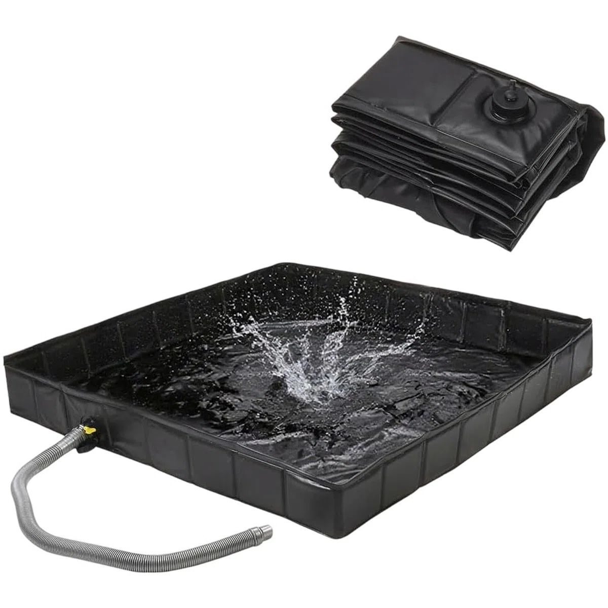 Brodzik Prysznicowy RV Kompaktowa taca kąpielowa 104x104x12,7 cm | Brodzik prysznicowy z wężem odpływowym na plażę, do kampera, namiotu, na wędrówki i podróże
